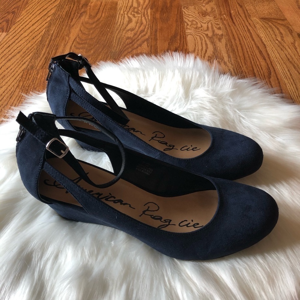 American Rag Miley Chop Out Navy Blue Wedges 5.5M - Picture 3 of 10